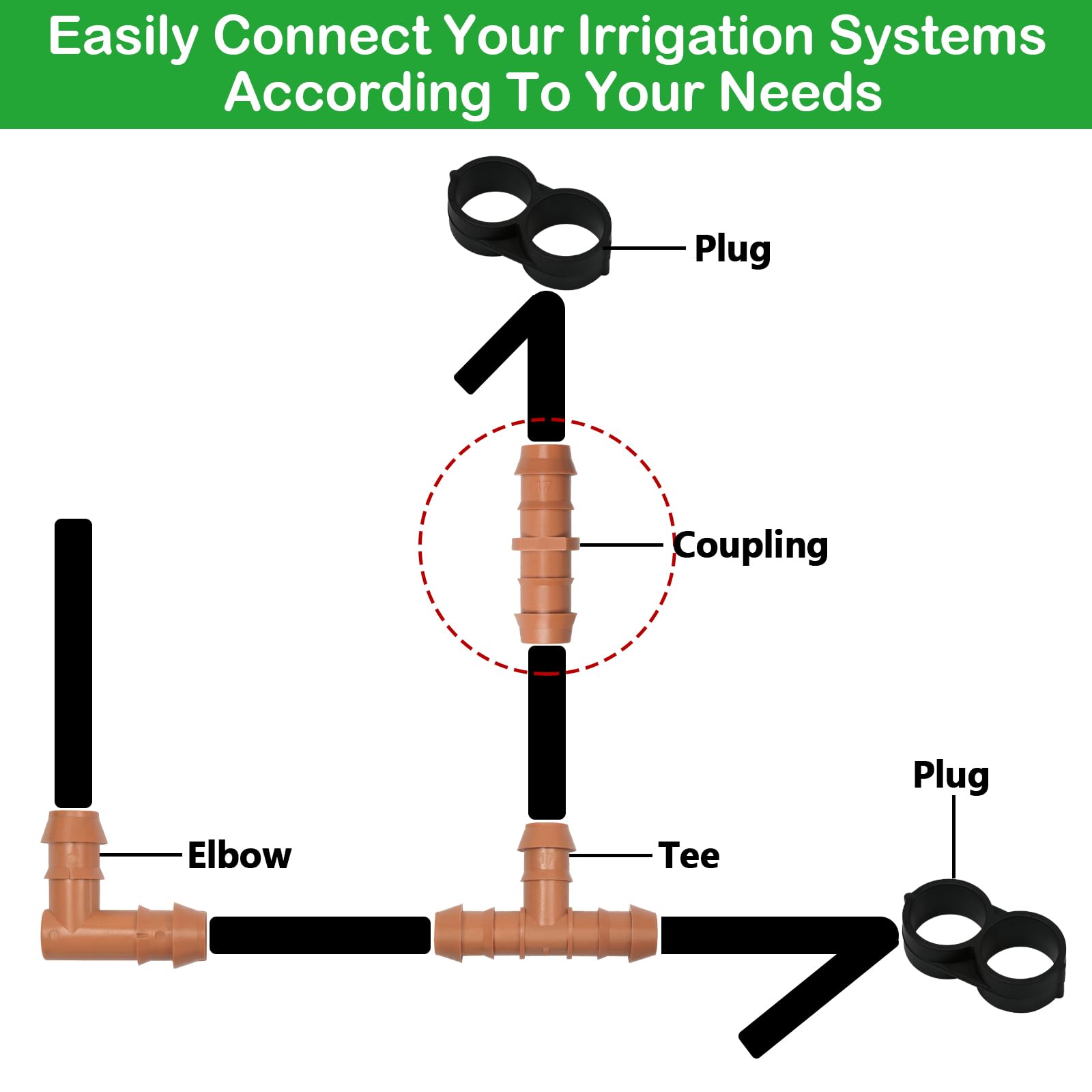 WZFLRUA 17mm drip line compatibility shown for a tidy layout.