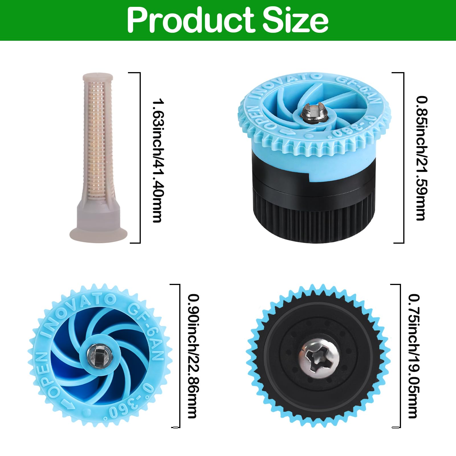 WZFLRUA 6-van adjustable arc nozzle delivers even coverage across lawn edges.