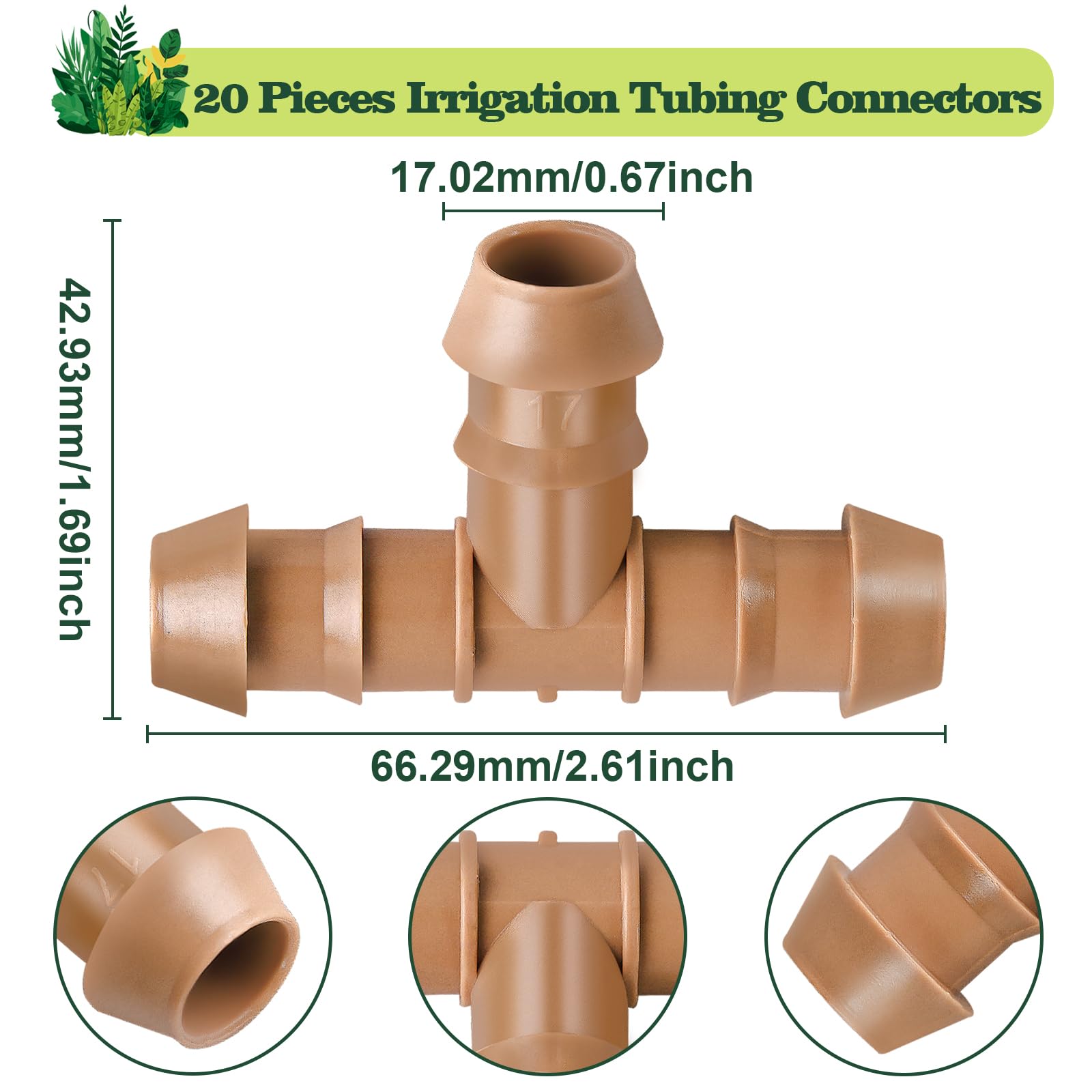 WZFLRUA barbed tee connector supports 1/2-inch tubing with secure, leak-free joints.