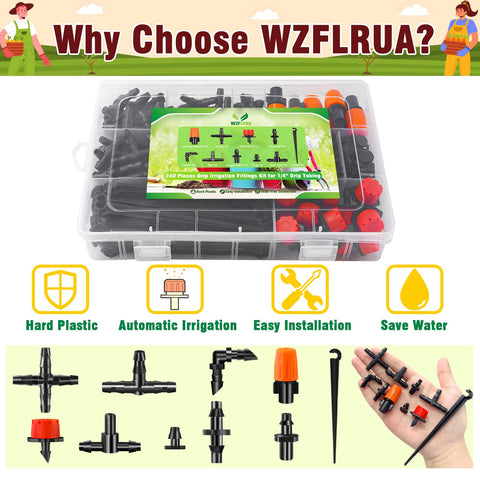 WZFLRUA drip system stakes help position lines in garden beds.