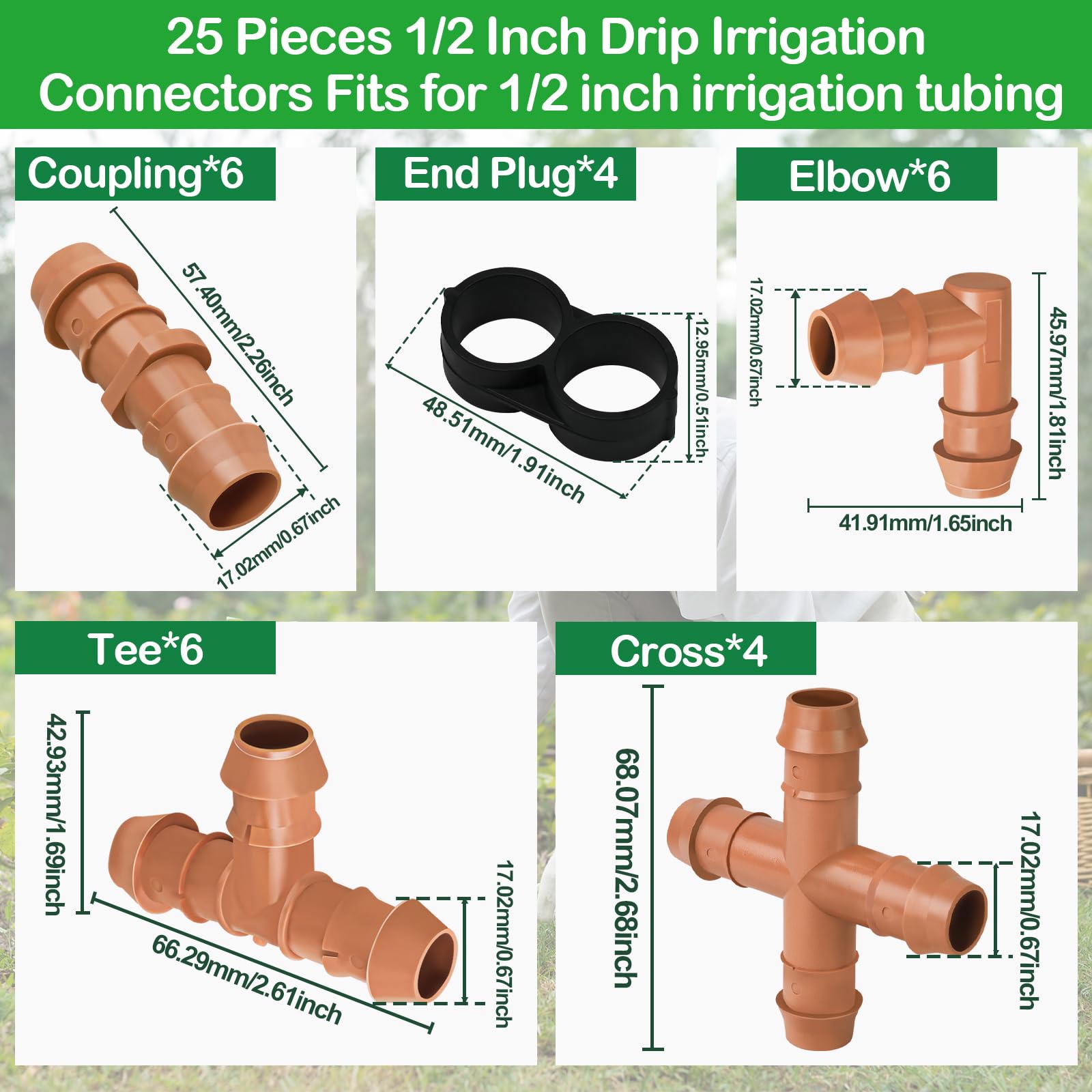 WZFLRUA half-inch tees close-up for flexible garden irrigation connections.
