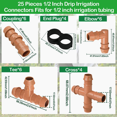 WZFLRUA half-inch tees close-up for flexible garden irrigation connections.