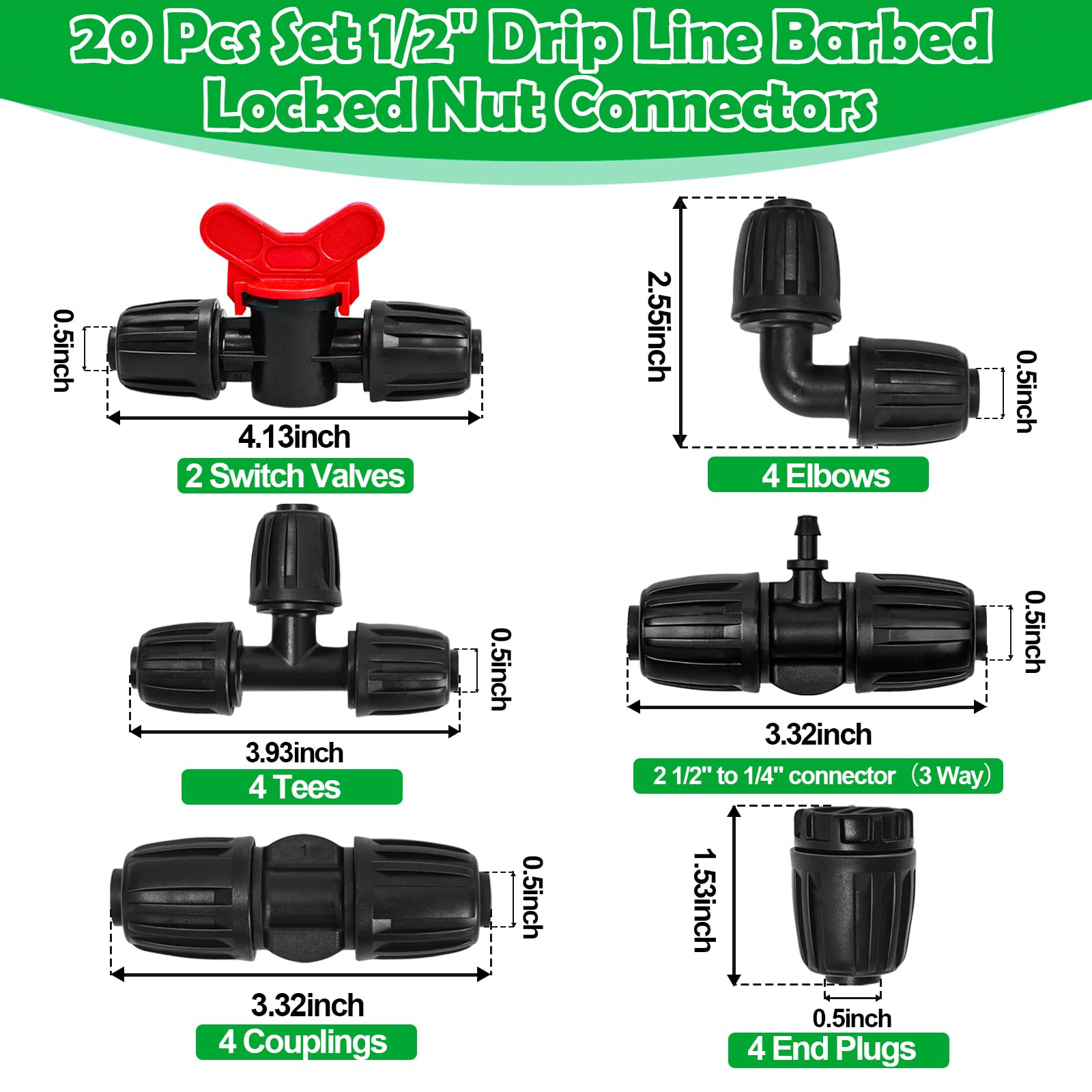 WZFLRUA half-inch drip fittings tees enable flexible line branching for tailored irrigation.
