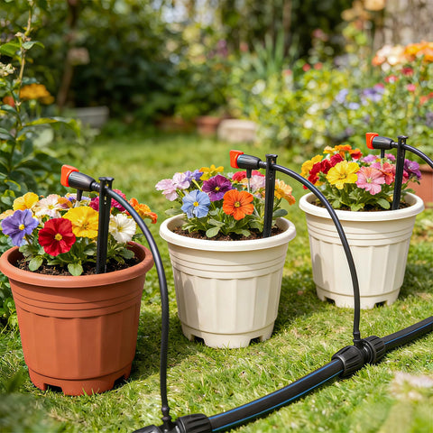 WZFLRUA stakes in vegetable garden setup