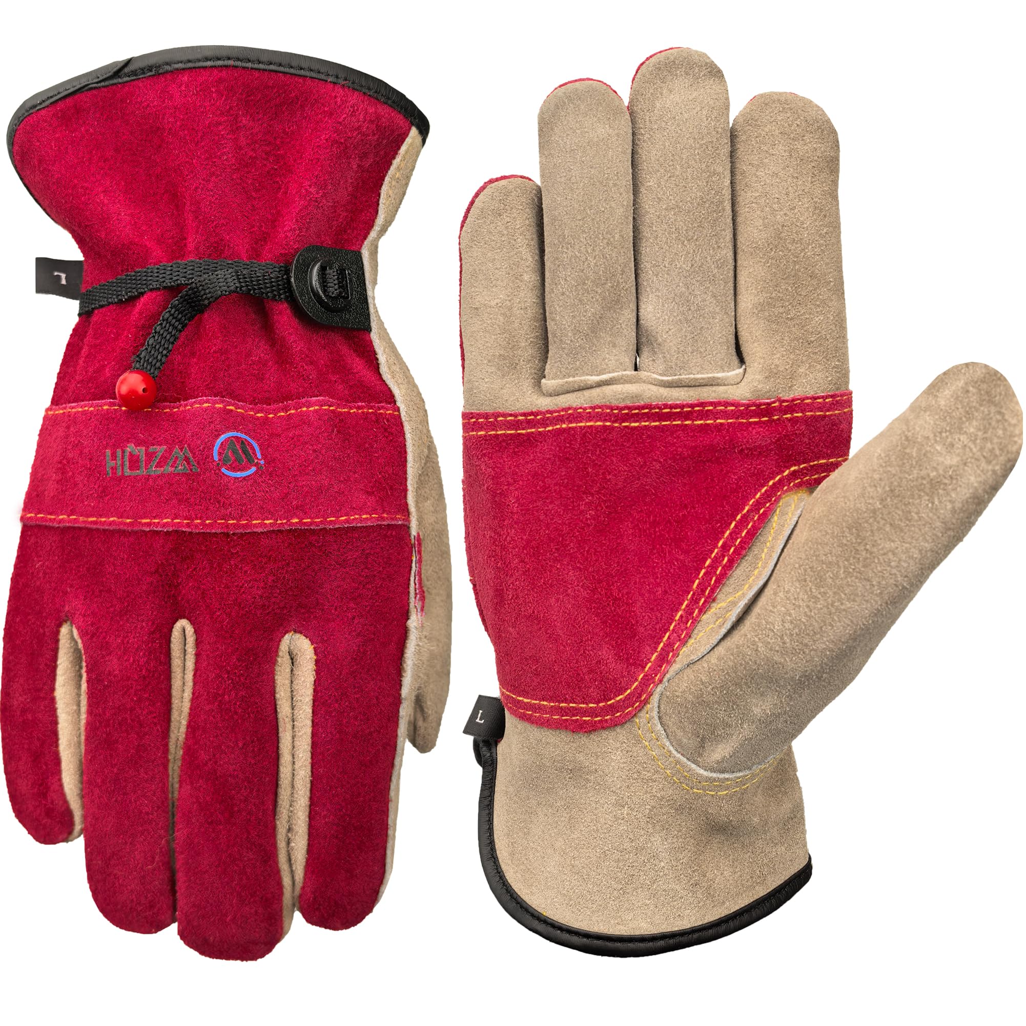 WZQH Leather Work Gloves with palm protection for gardening and tough outdoor tasks.