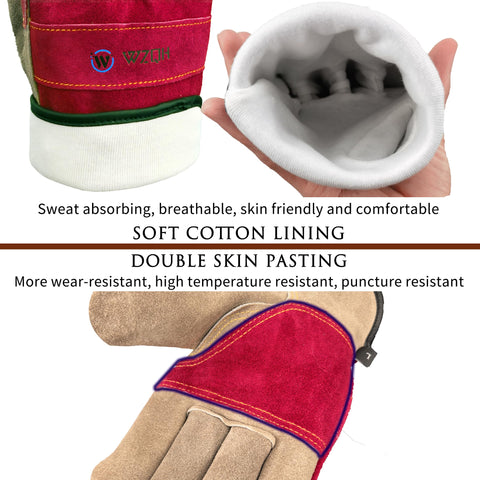 WZQH Leather Work Gloves with reinforced wrist adjustment for secure fit during welding.