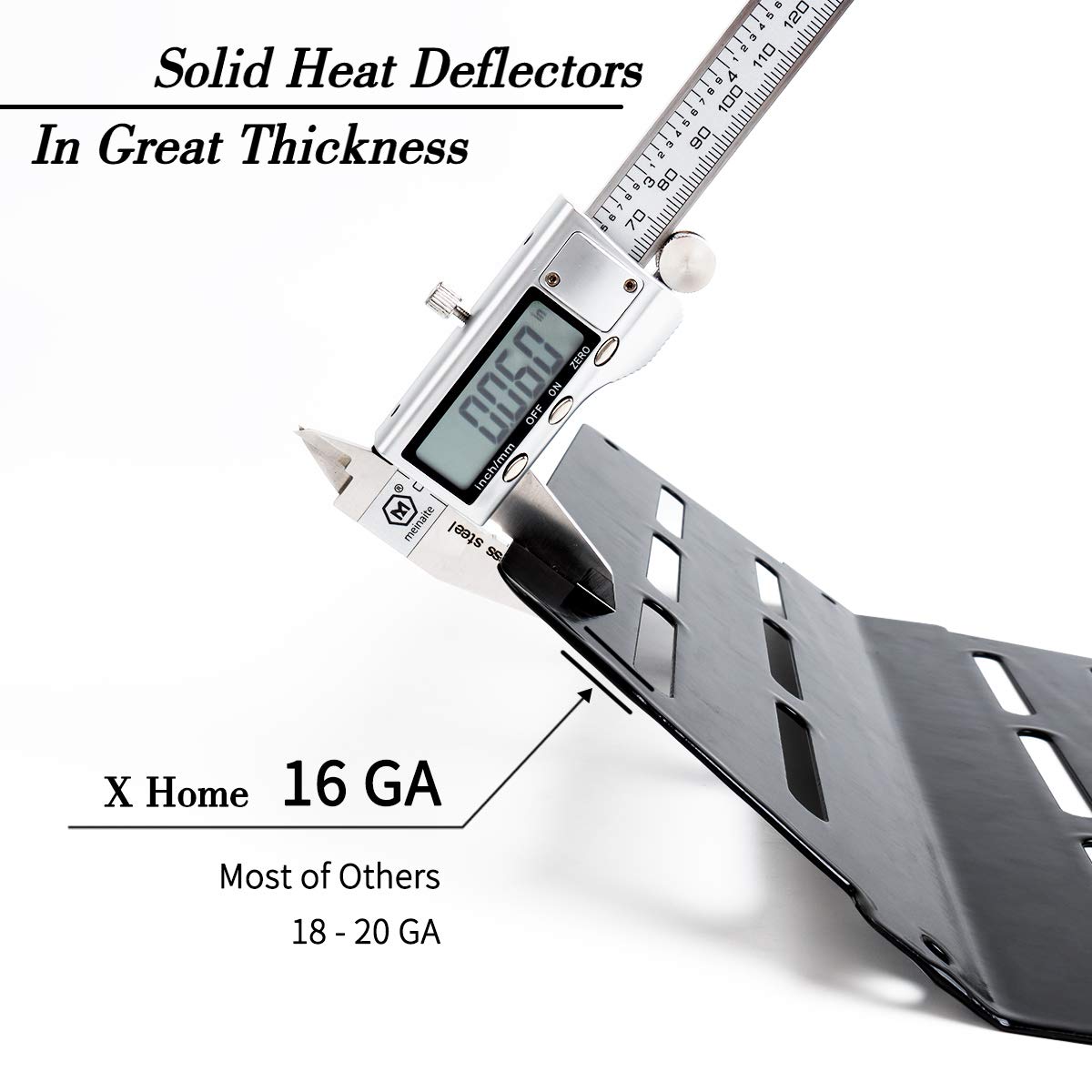 X Home heat deflectors under burner tubes guide drips into the disposable tray.