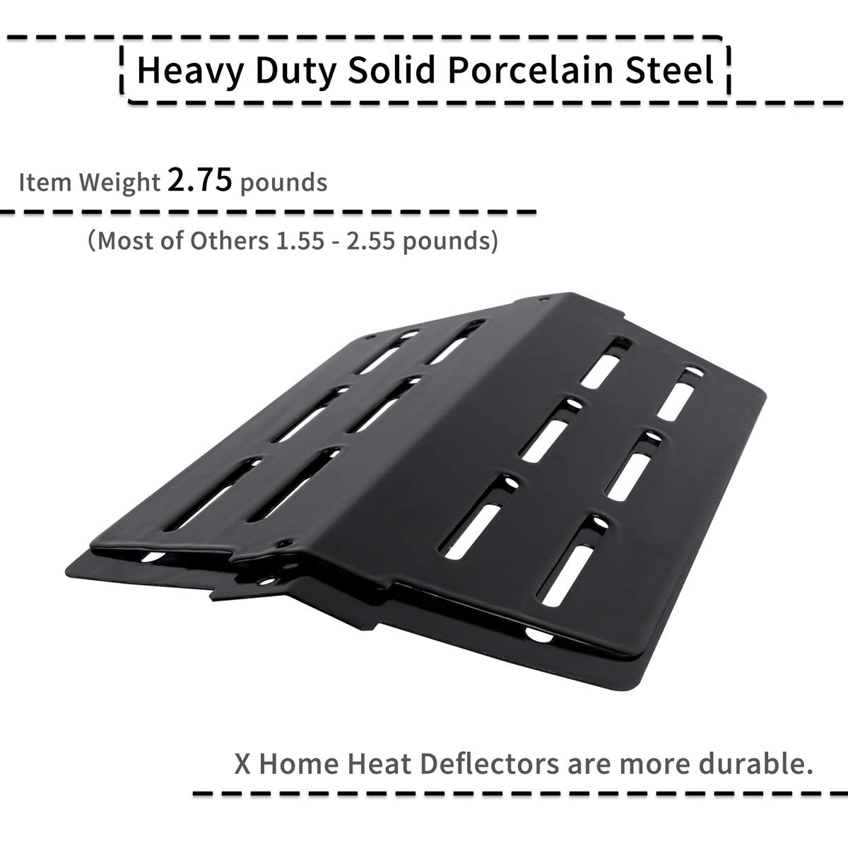 X Home porcelain-enameled steel heat deflectors resist dirt and stay clean after grilling.