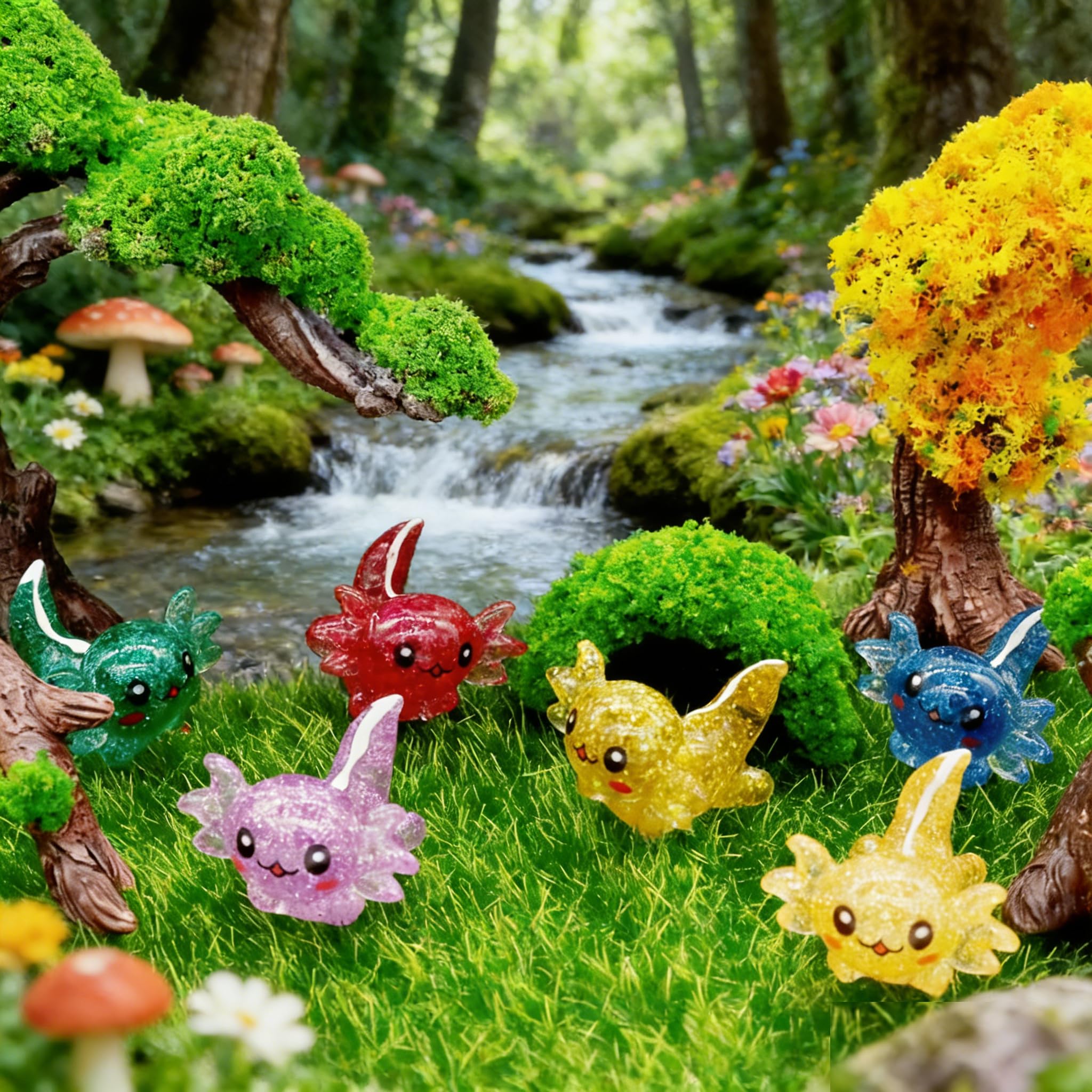 X Hot Popcorn axolotl figurines bring playful charm to gardens and crafts.