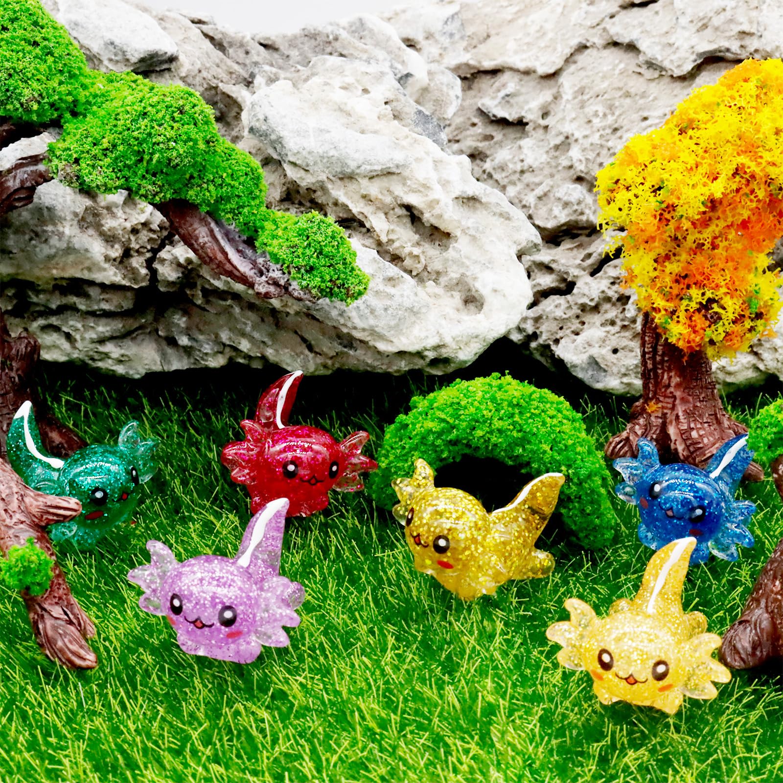 X Hot Popcorn axolotl figures for aquarium or terrarium decor with tiny detail.