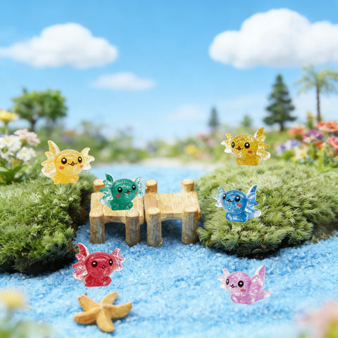 X Hot Popcorn mini axolotls enhance tiny landscape scenes with realistic features.