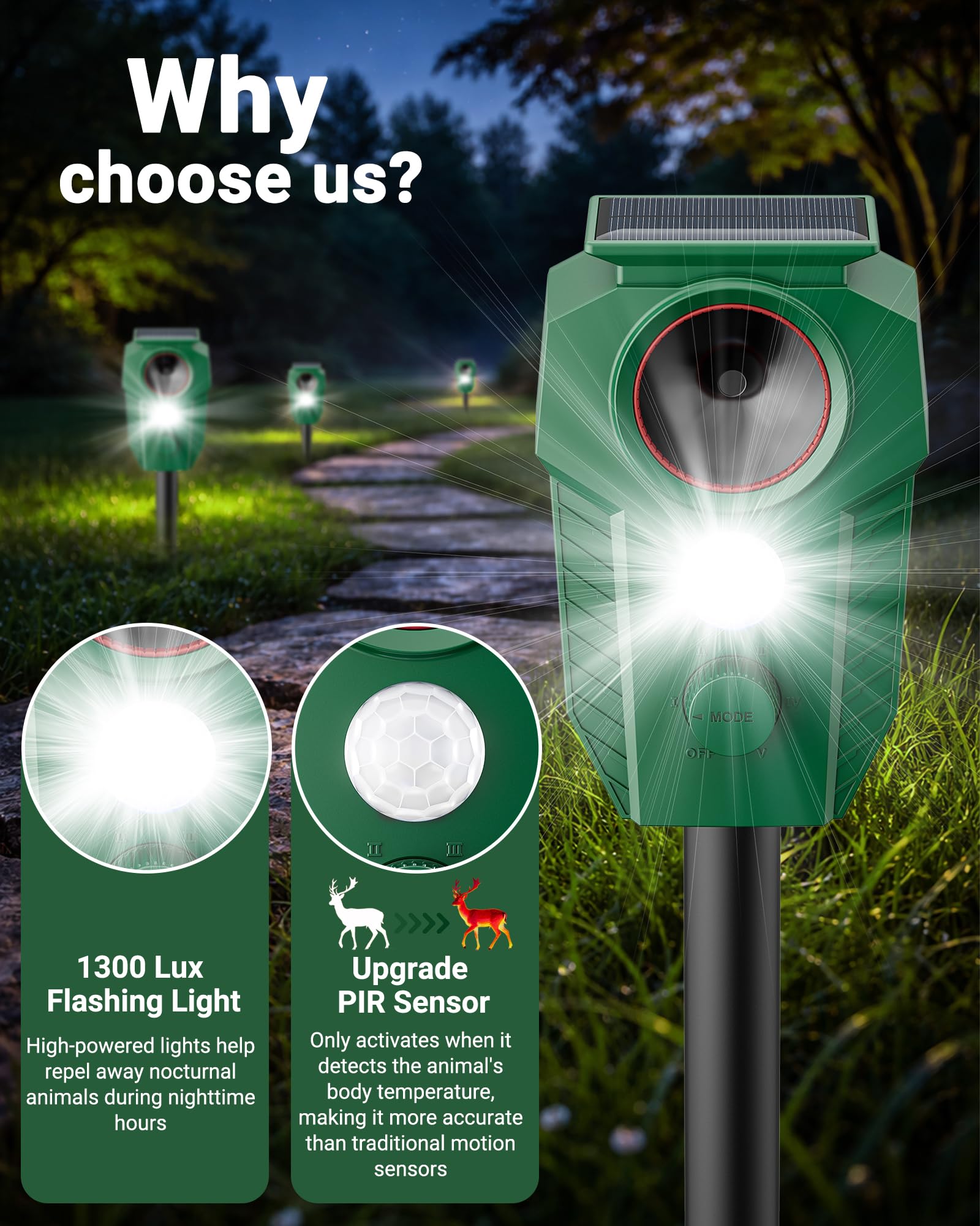 X-octenol deterrent flashing lights signaling deterrence for daytime visits.