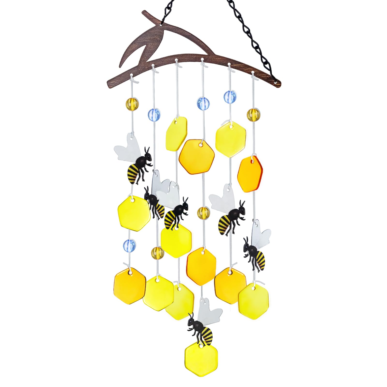 X-PREK 23in Bees Wind Chimes outdoors create serene garden ambiance with colorful stained glass.