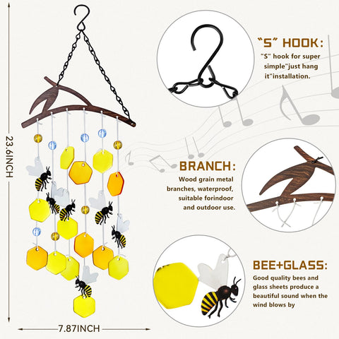 X-PREK bees wind chime design adds elegant color when sunlight passes through glass.