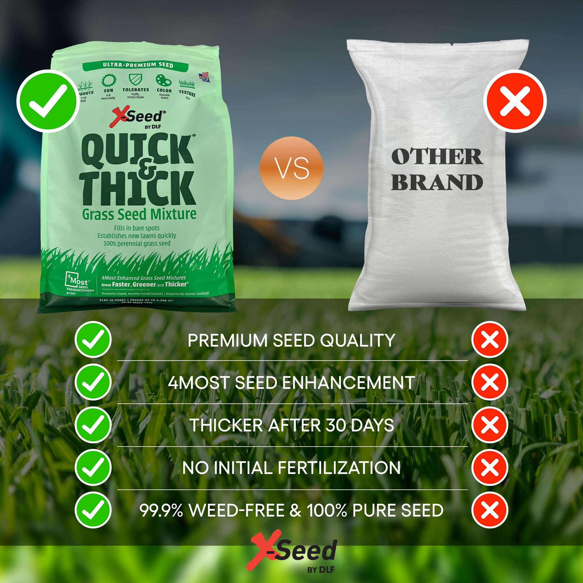 X-Seed High-Traffic Lawn Seed designed to withstand foot traffic and pets.