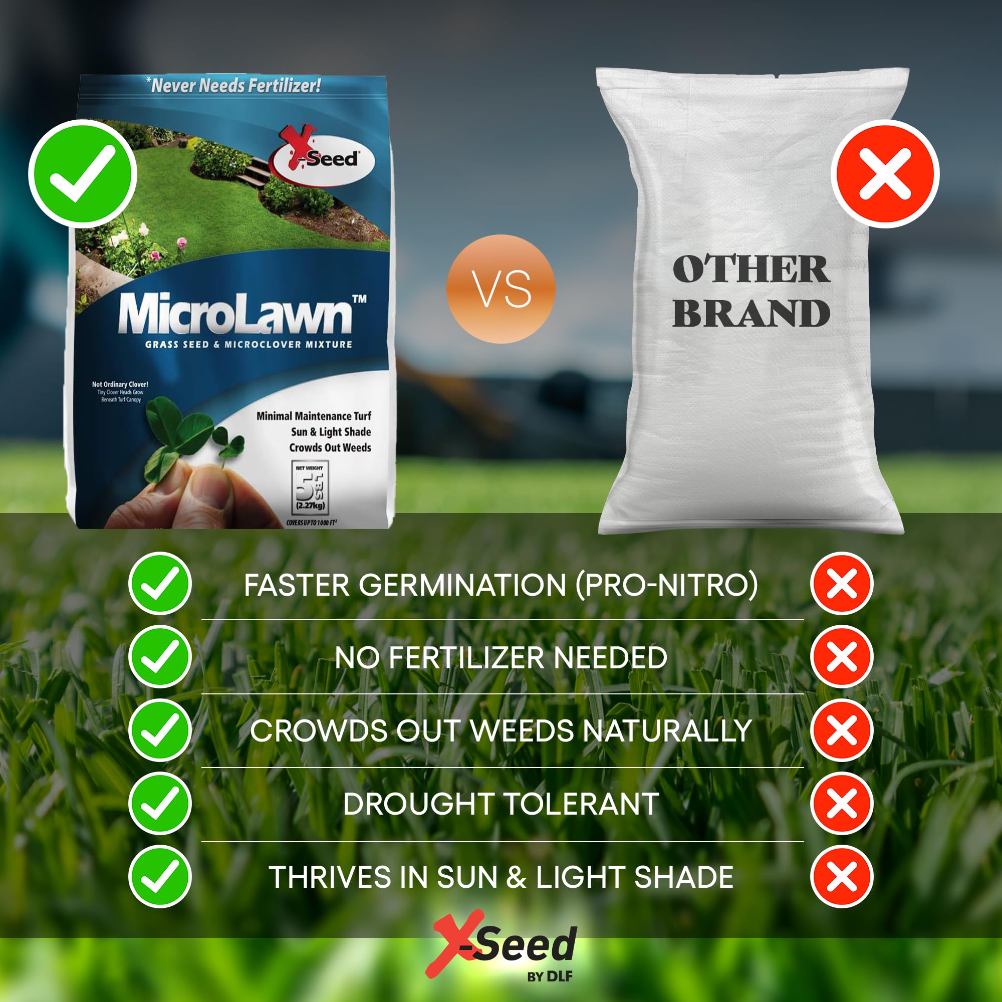 X-Seed Microlawn high-traffic blades endure activity and heavy use.