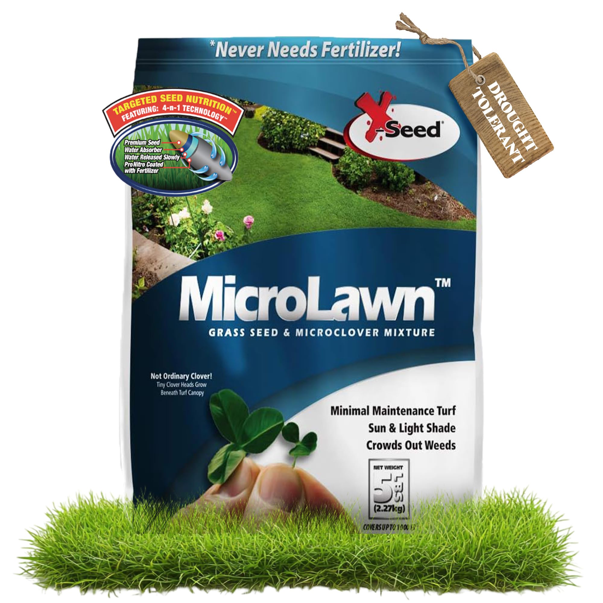 X-Seed Microlawn vibrant green patch shows year-round color and resilience.