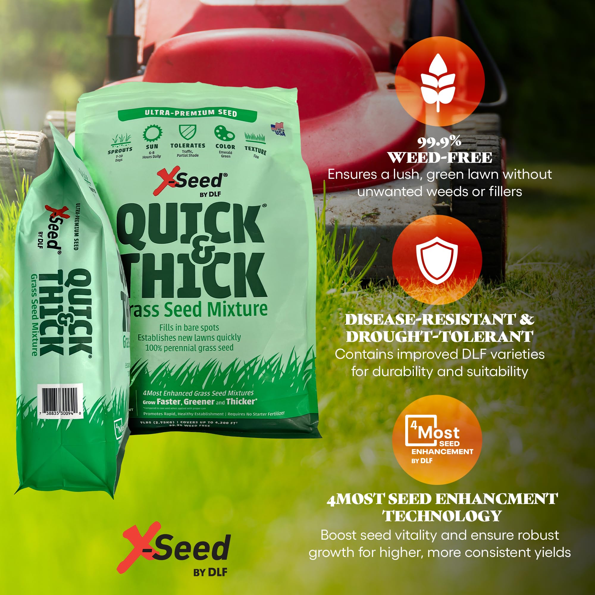 X-Seed Rapid Germination Grass Seed promoting quicker lawn green-up under cool-season climates.