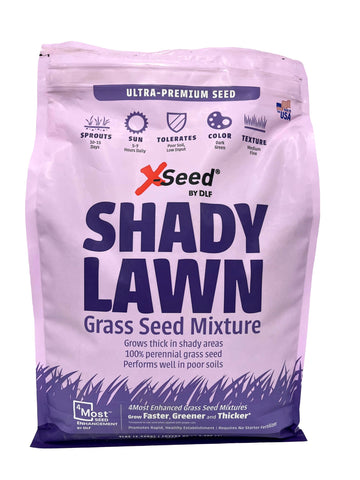 X-Seed Shady Lawn Seed Blend for dense shade growth with low water needs.