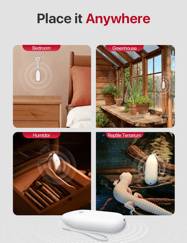 X-Sense compact design fits discreet spaces like shelves or humidors