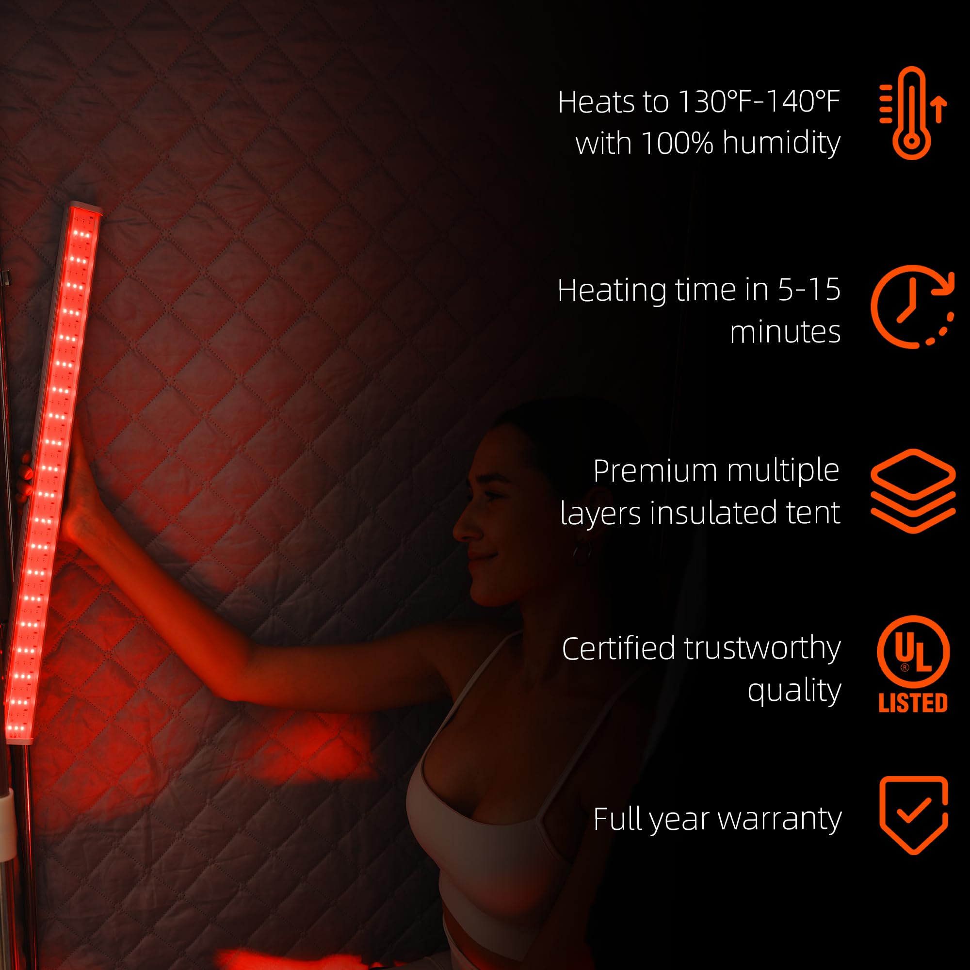 X-Vitalis 360-degree steam heads heat quickly for full-body warmth.
