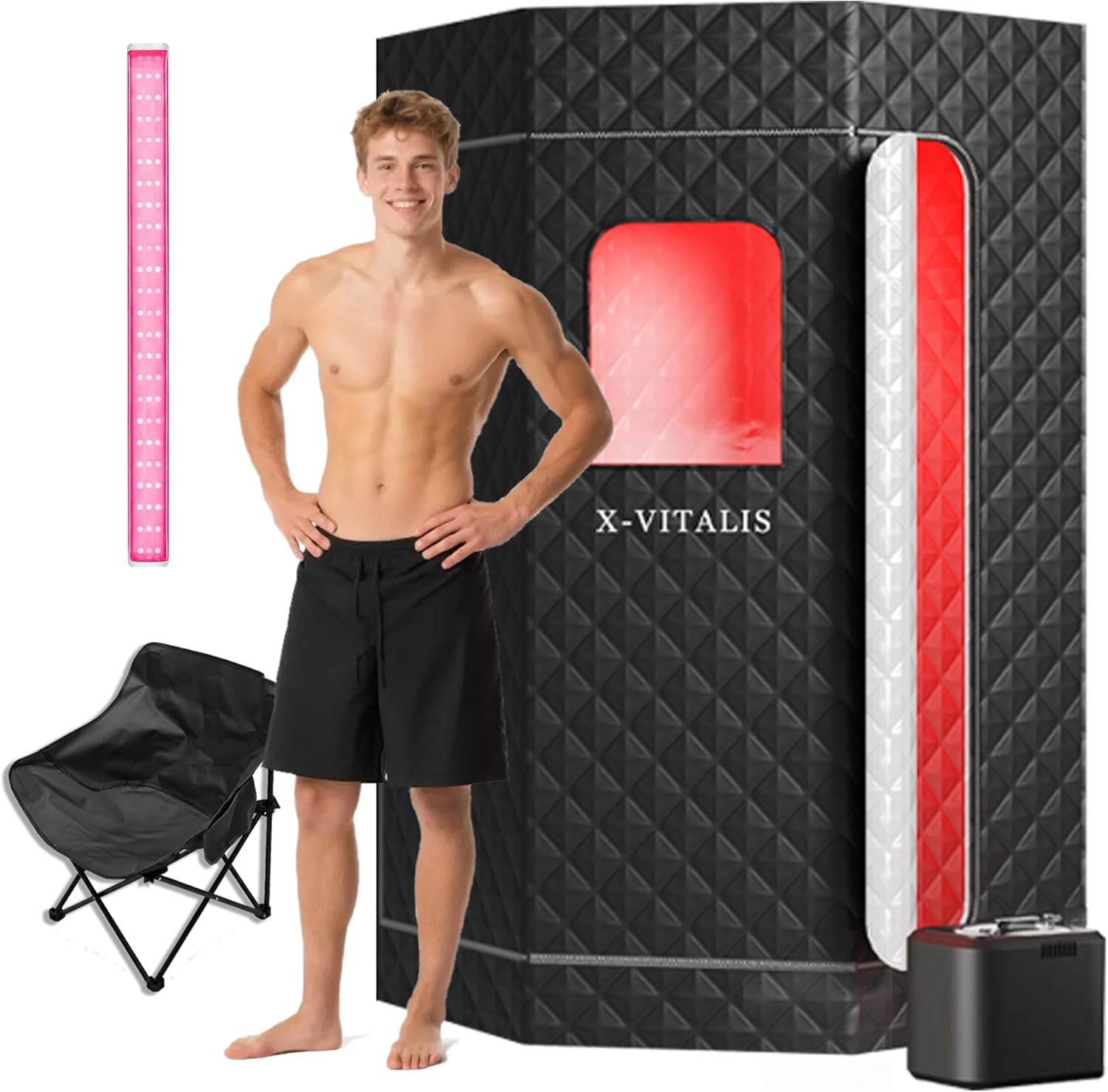 X-Vitalis portable steam sauna tent front view for a relaxing home spa setup.