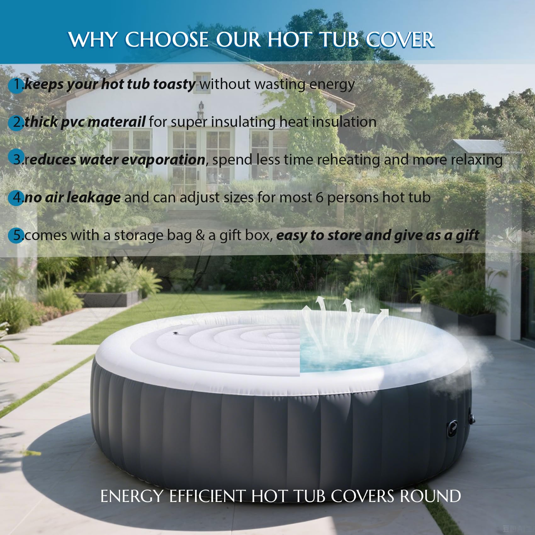 Xajerter inflatable cover with 0.7 ft thickness keeps water warm.