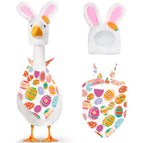 XAKNXGU Easter Bunny Porch Goose Outfit on statue boosts yard charm and seasonal appeal.
