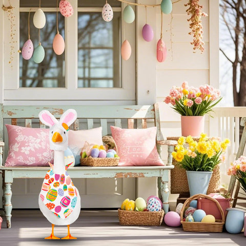 XAKNXGU rabbit hat goose outfit creates a playful focal point in gardens.