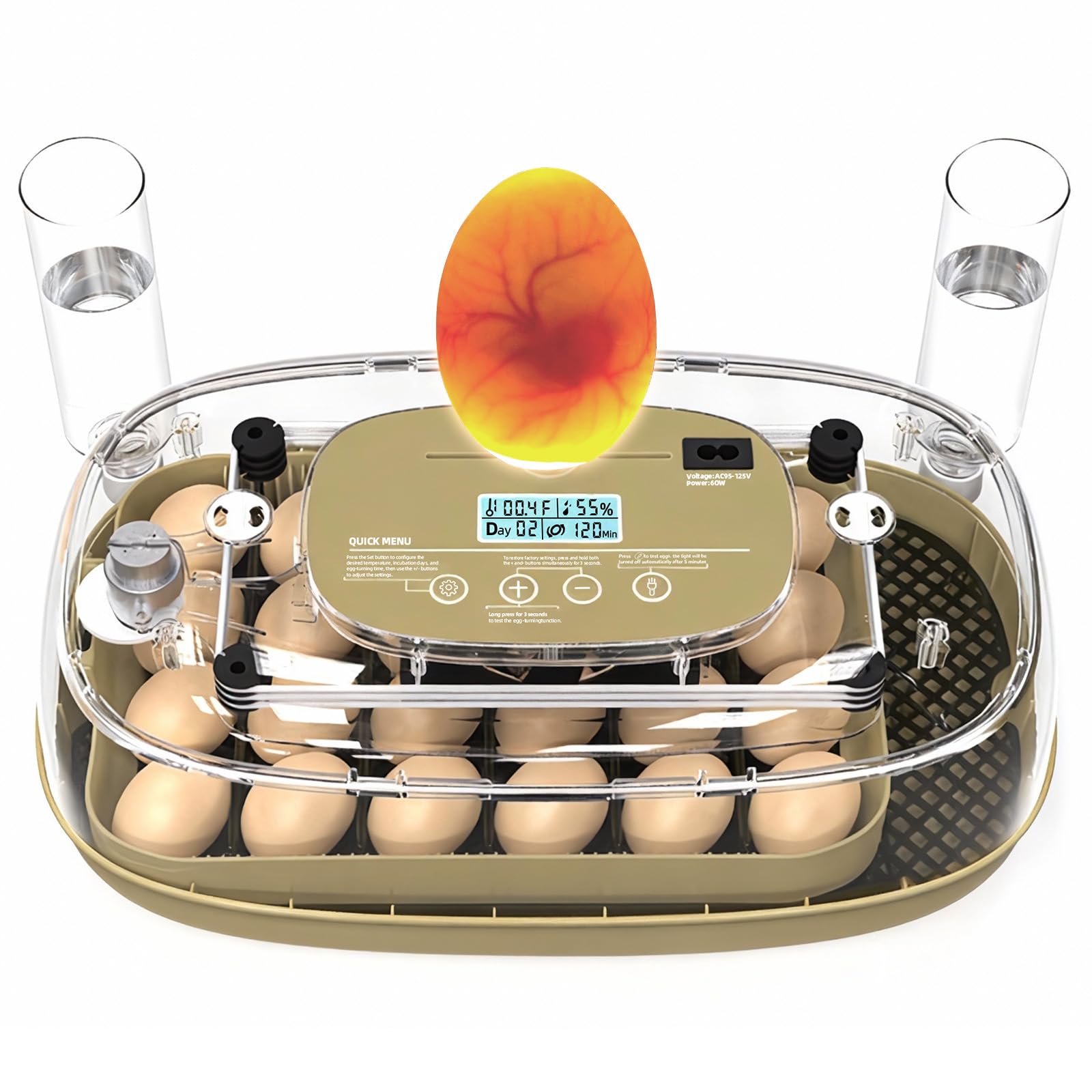 Xalintz 24-egg incubator top view for easy monitoring of the interior