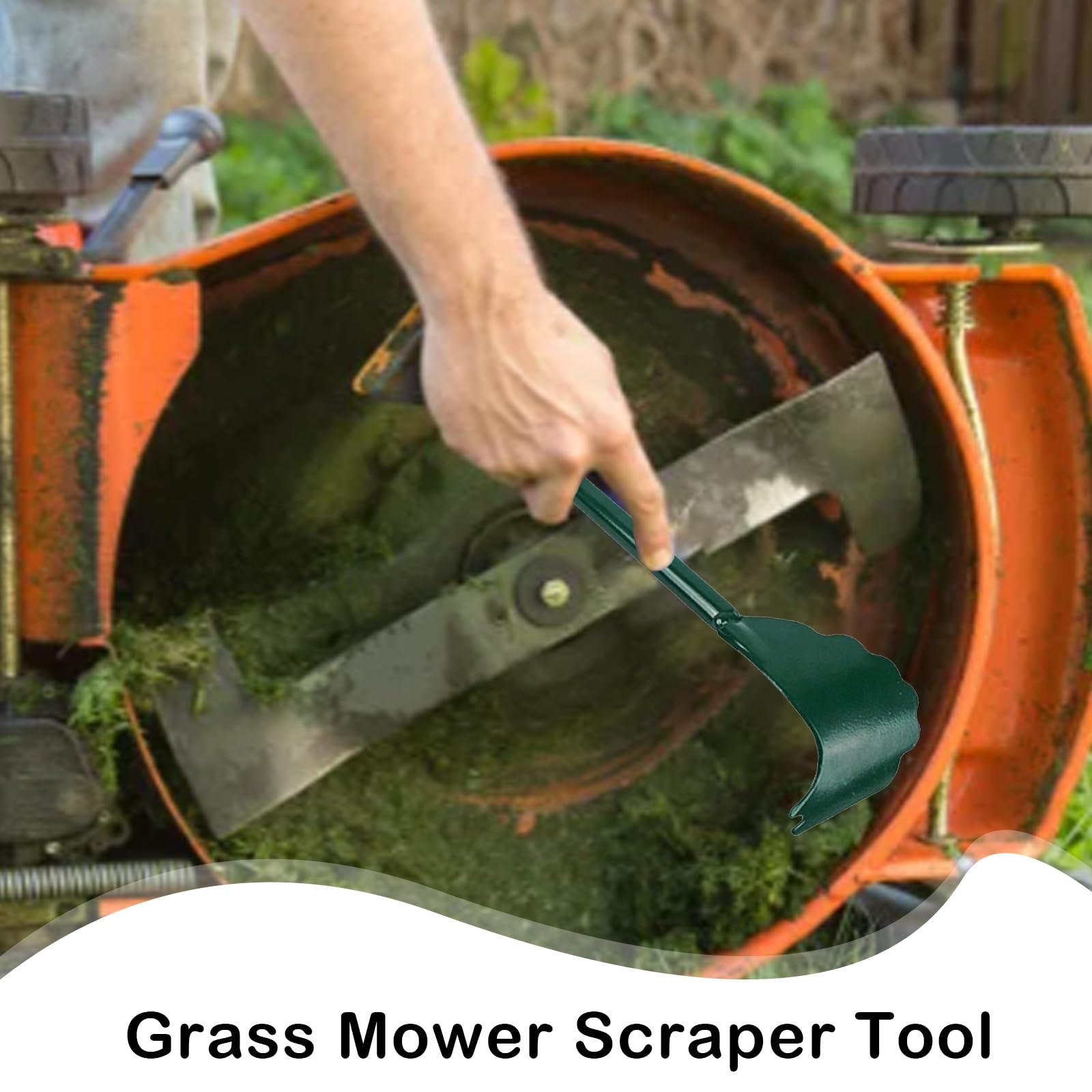 Xanadued deck scraper removing grass and grime for smoother maintenance