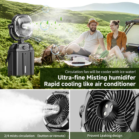 XAP misting function highlights refreshing mist with cooling air outdoors.