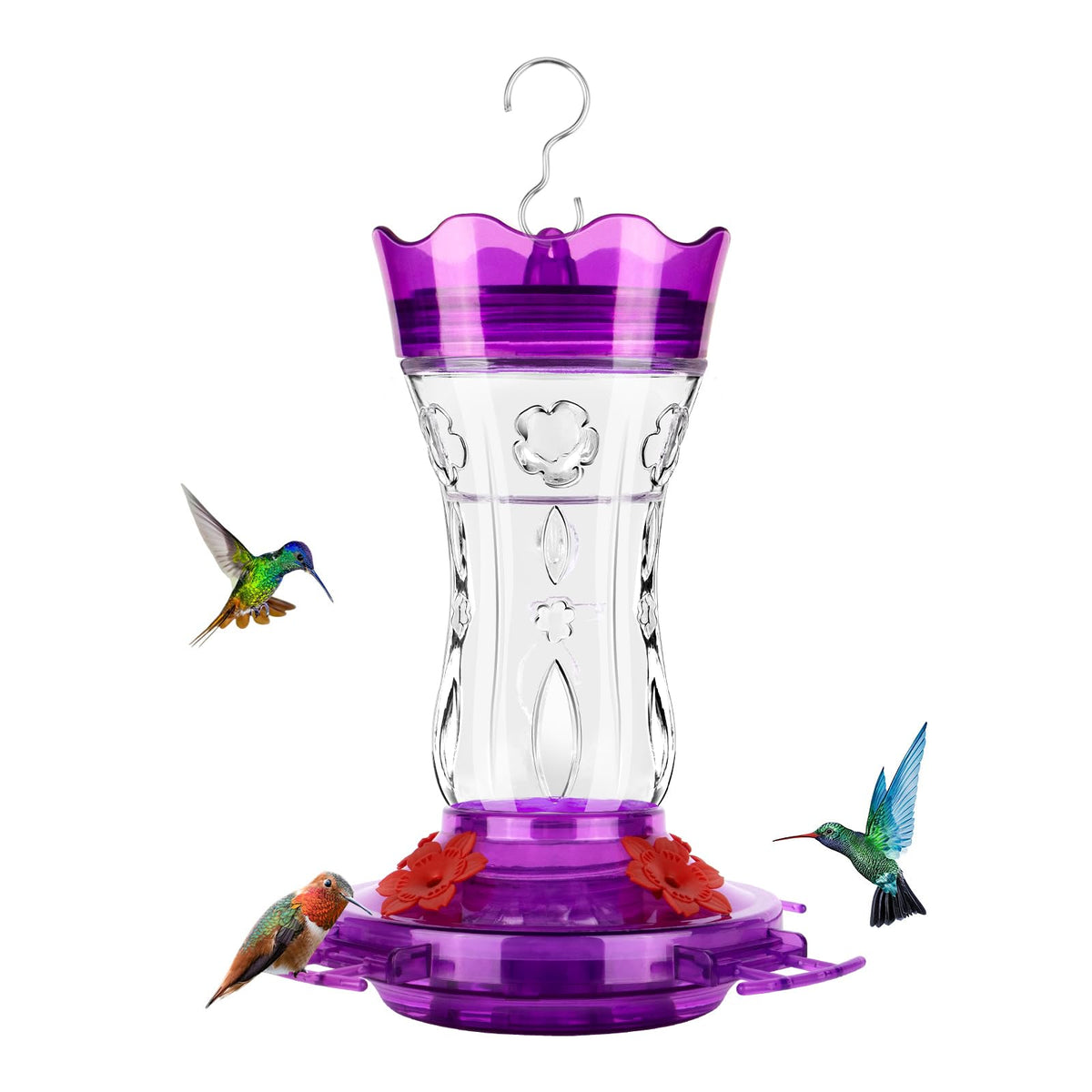 XAROO glass hummingbird feeder with ant moat protecting nectar outdoors