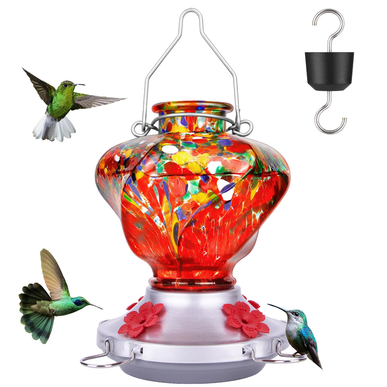 XAROO hand-blown glass hummingbird feeder brightens your garden