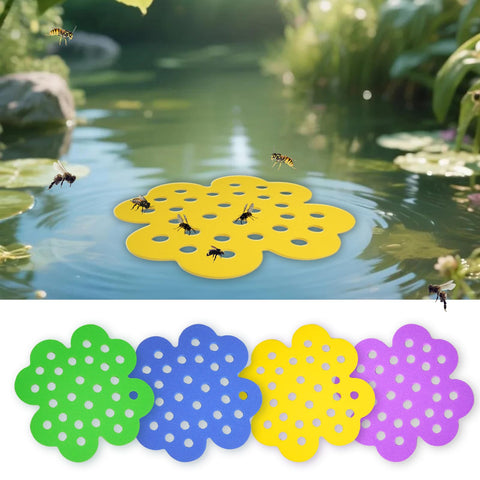 Xaspac floating bee island in a garden pond for a safe bee bath and decor.