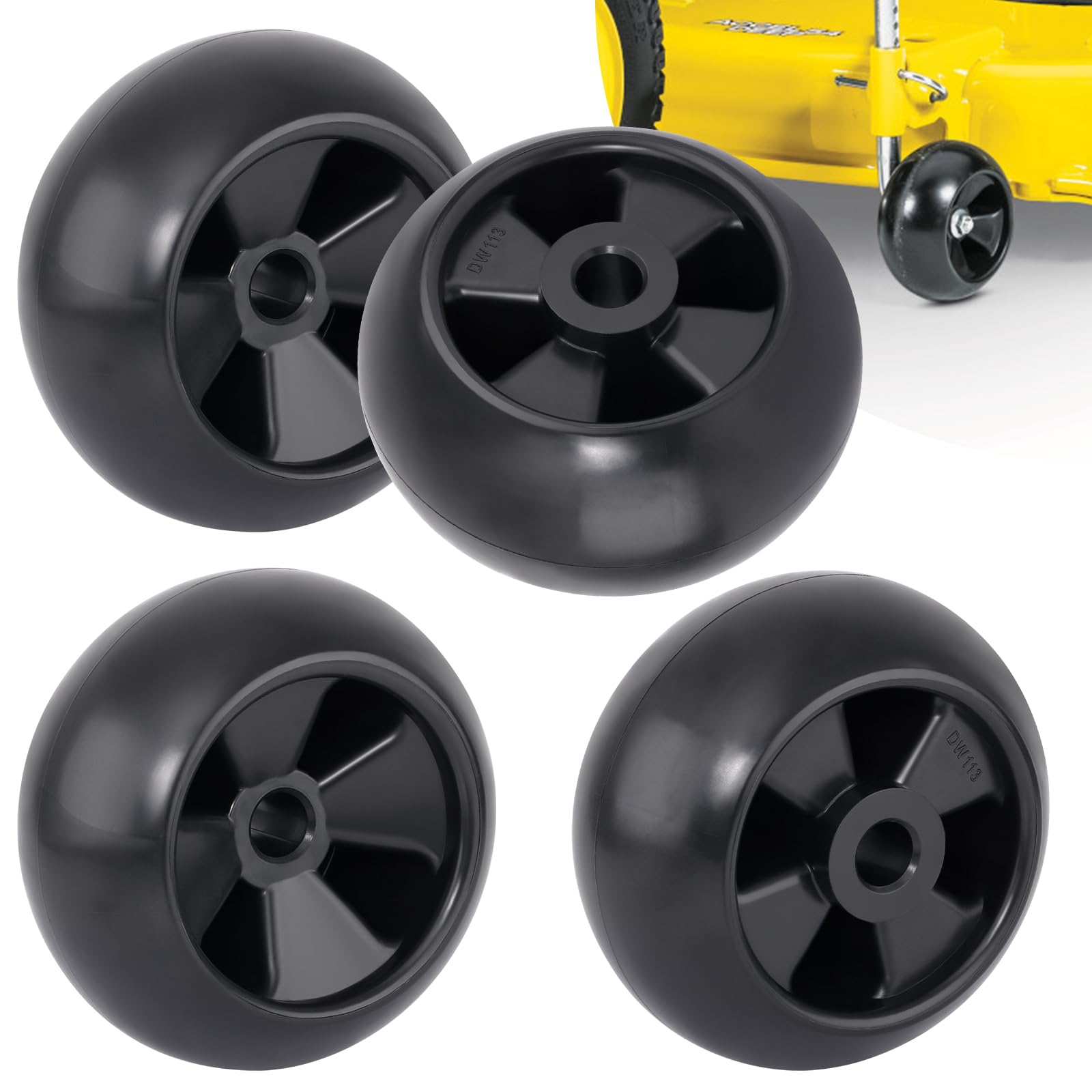 XaXmTee 5-inch deck wheels kit, front view, durable replacement for compatible mowers