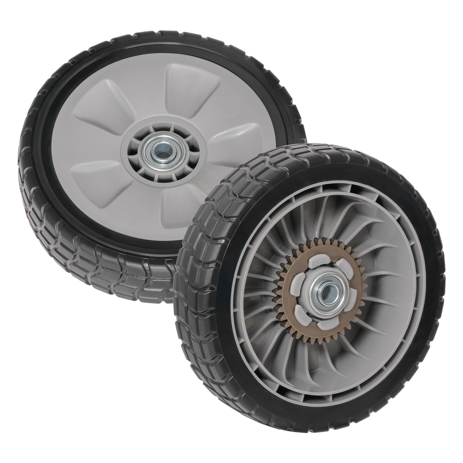 XaXmTee 8-inch rear wheels pack for quick mower maintenance.