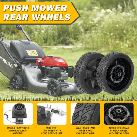 XaXmTee HRN216 8-inch rear wheel close-up with durable tread for traction.