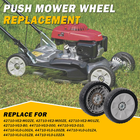 XaXmTee wheel tread with rubber traction for better lawn grip.