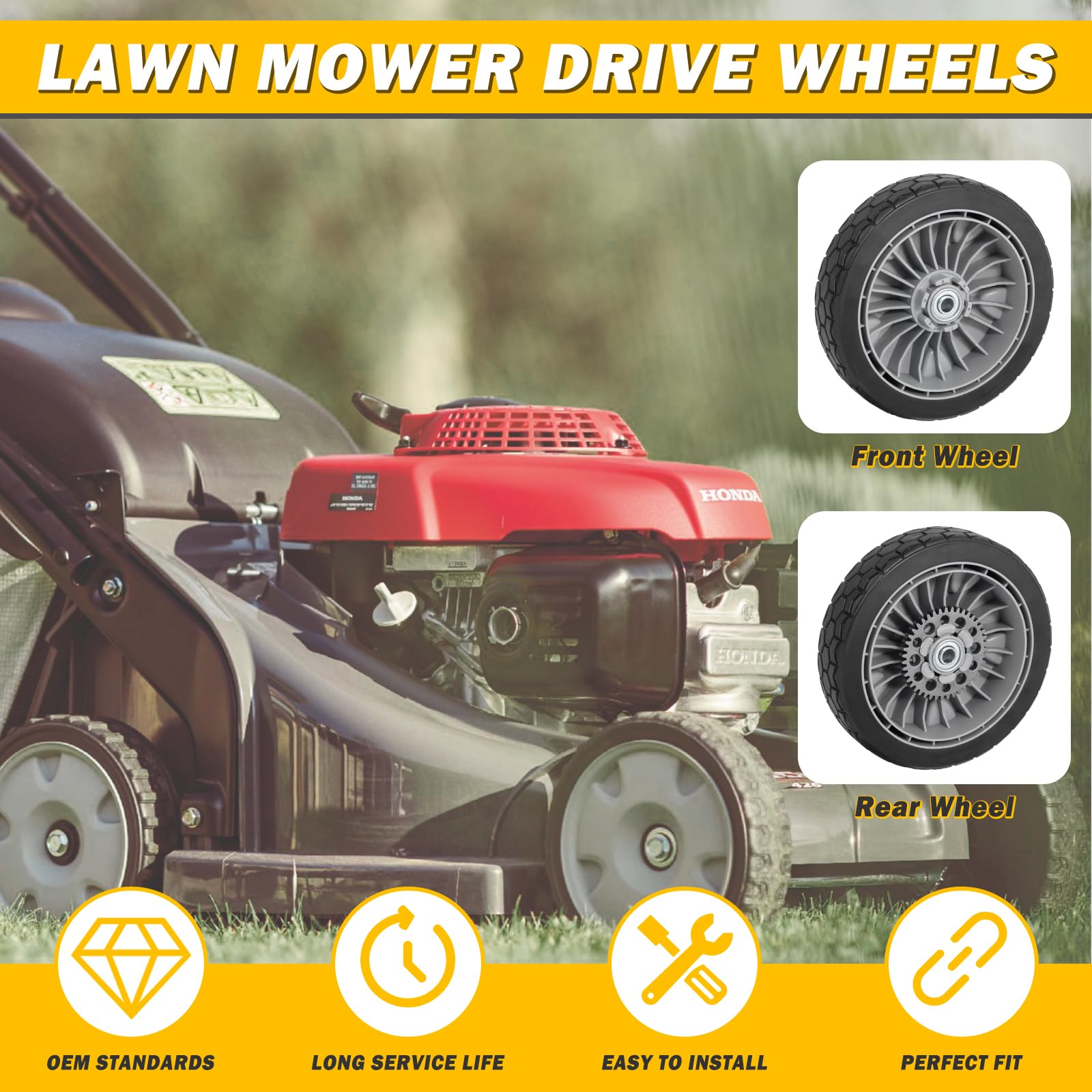 XaXmTee wheel detail – tread close-up for durable mowing.