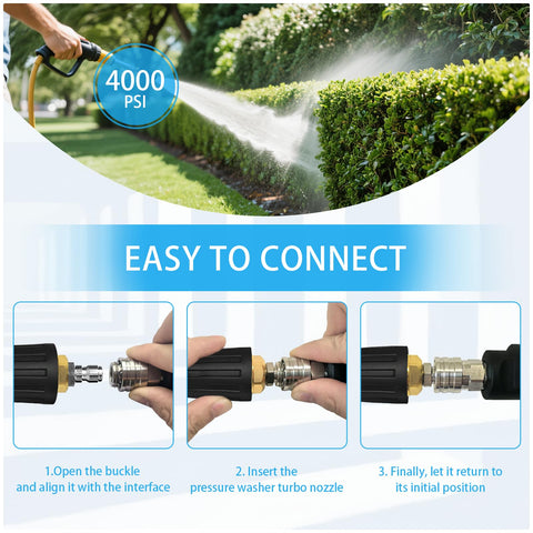 Xaxuqtu Turbo Nozzle 1/4 inch quick-connect for quick setup.