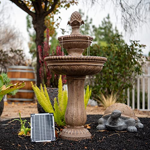 XBrand sand-stone resin bird bath fountain blends with natural surroundings.