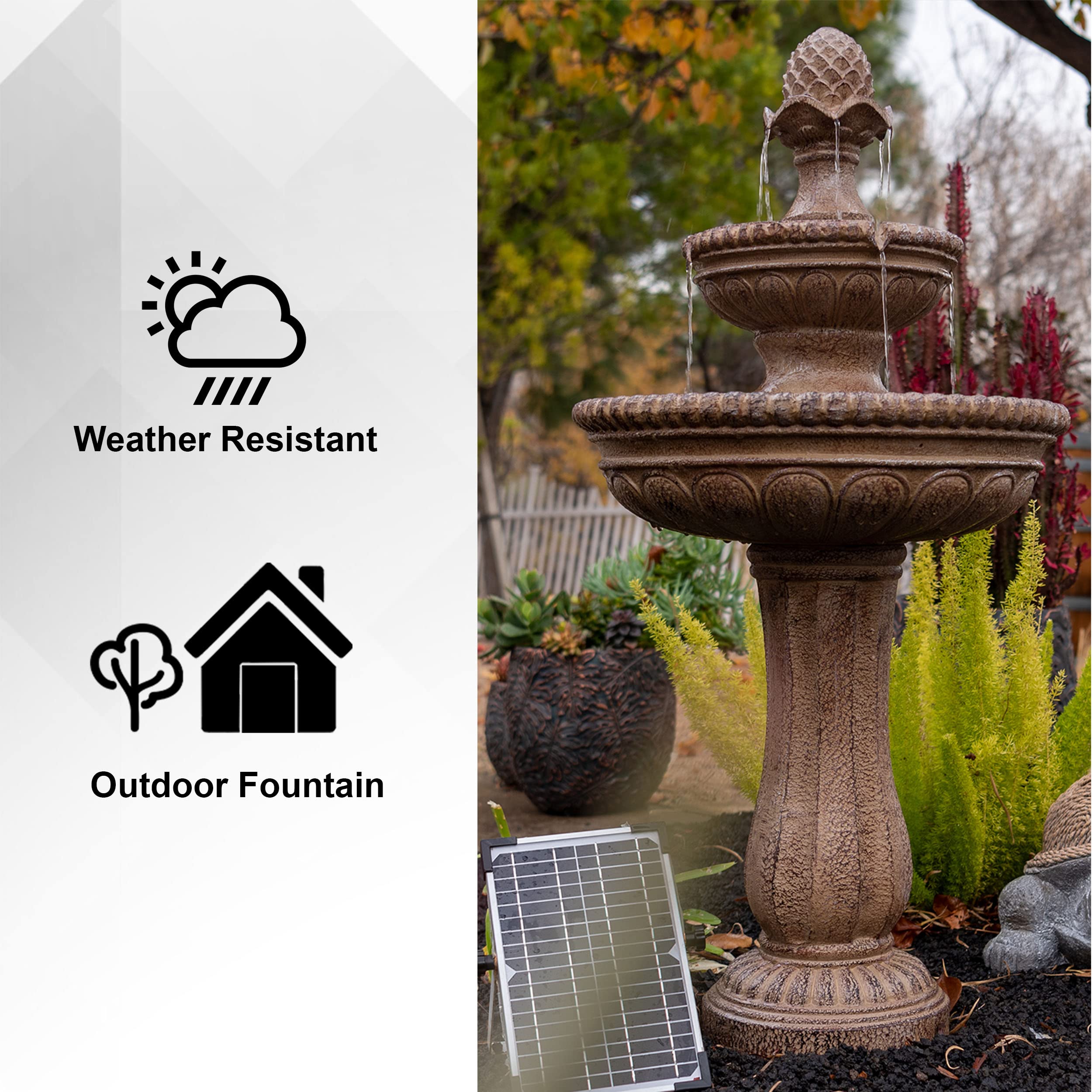 XBrand solar panel and pump close-up illustrates energy-saving operation.
