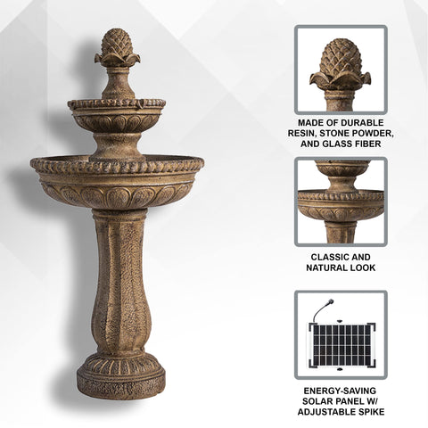 XBrand two-tier fountain close-up emphasizes textured sand stone resin materials.