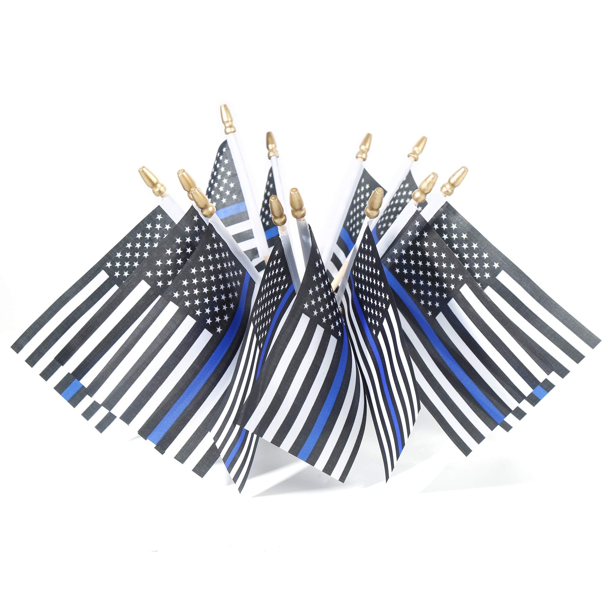XCFH Thin Blue Line flag on a wooden stick with crisp print for ceremonies.