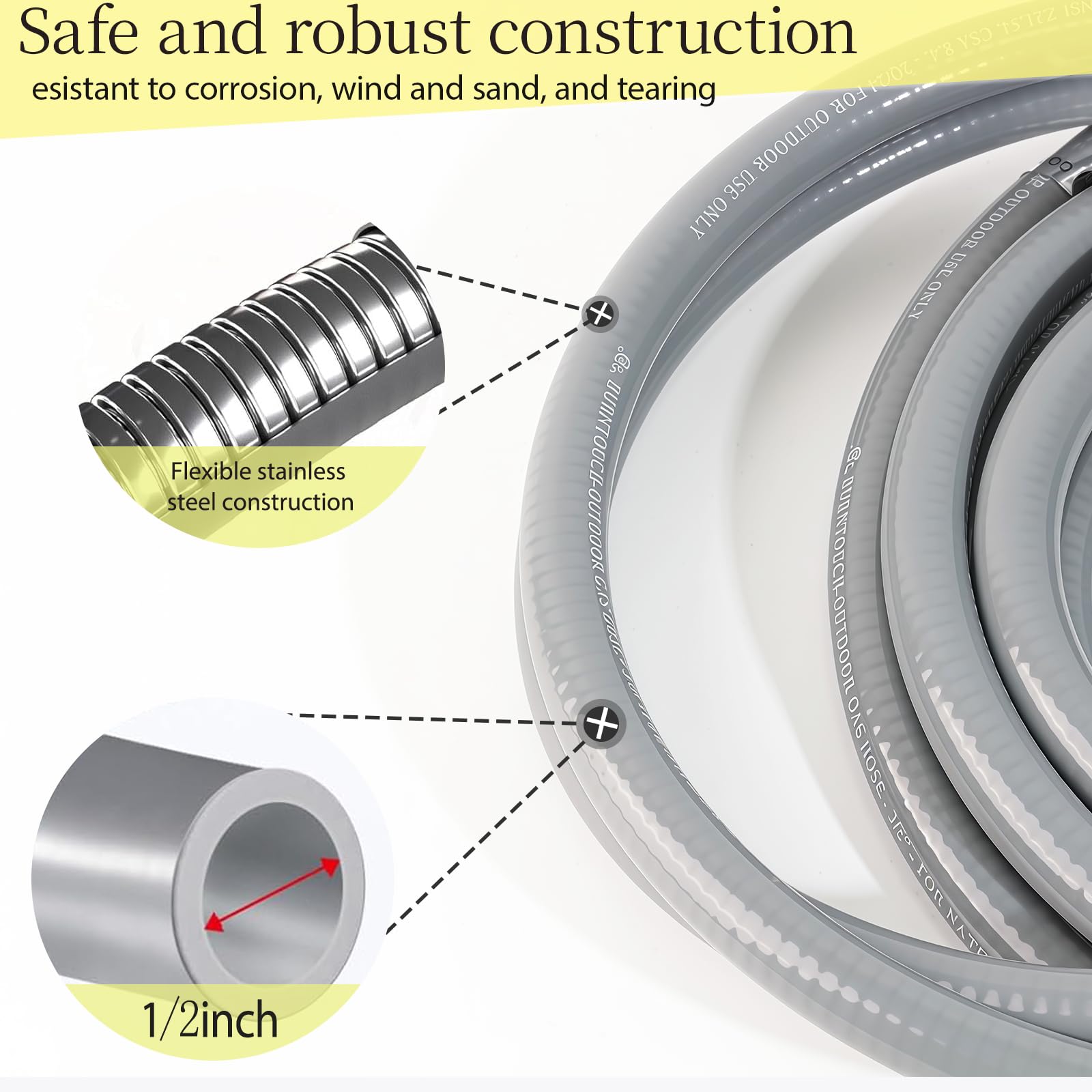 XCHQGC tough multi-layer hose resists wear for outdoor NG/propane use