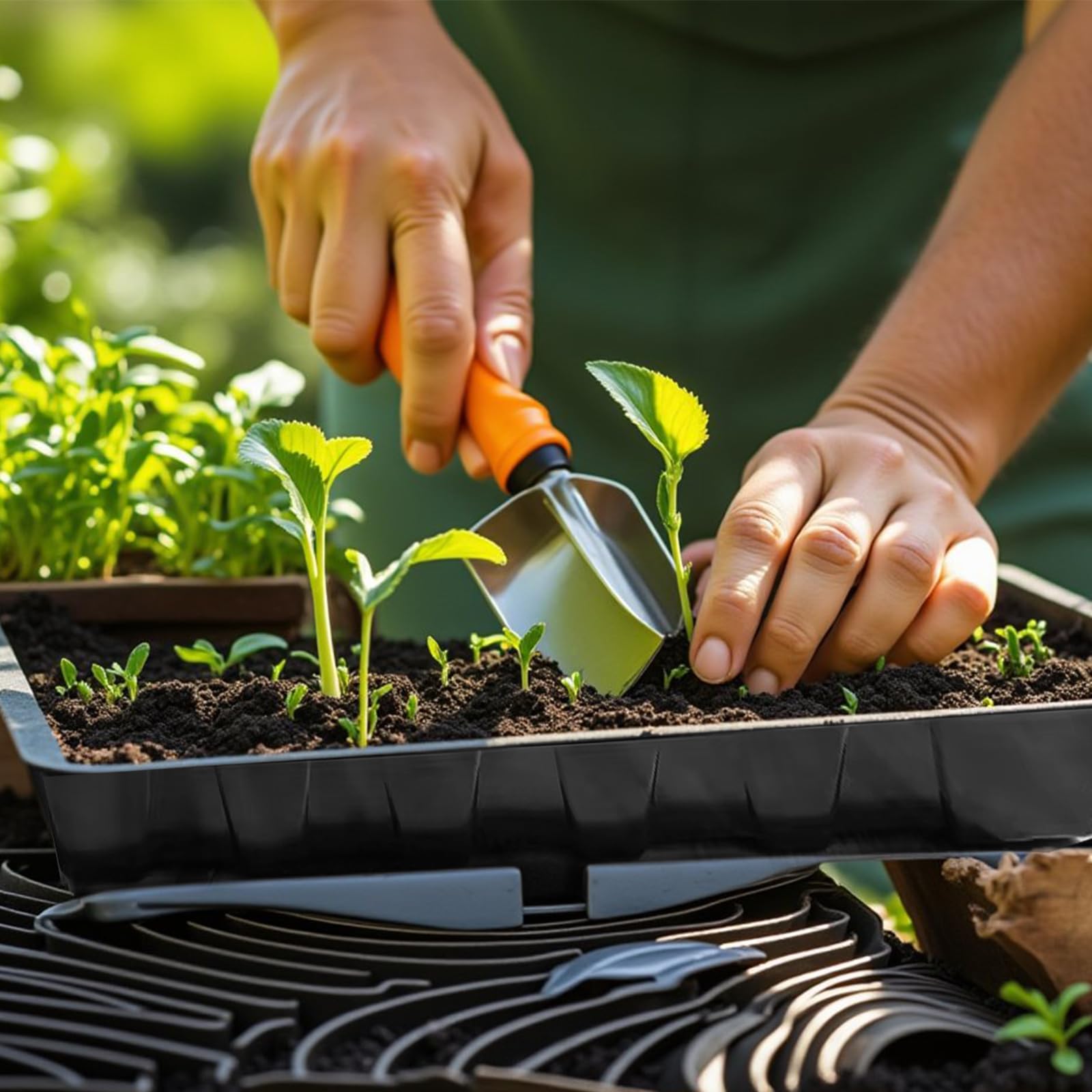XCRUI 10-pack seed trays stacked for compact storage.