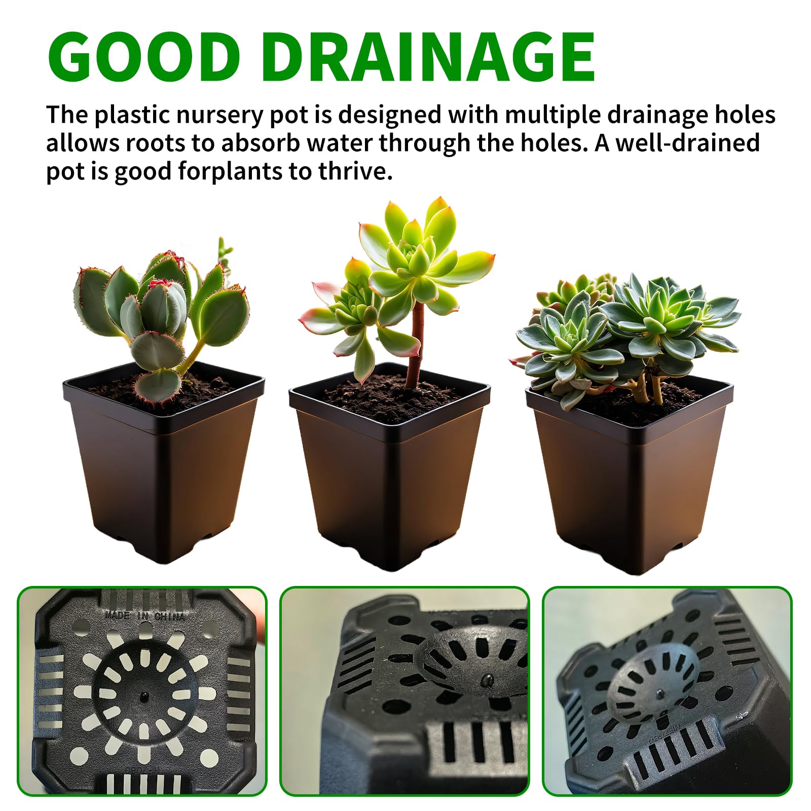 XCRUI durable black PP plastic pots designed for longevity.