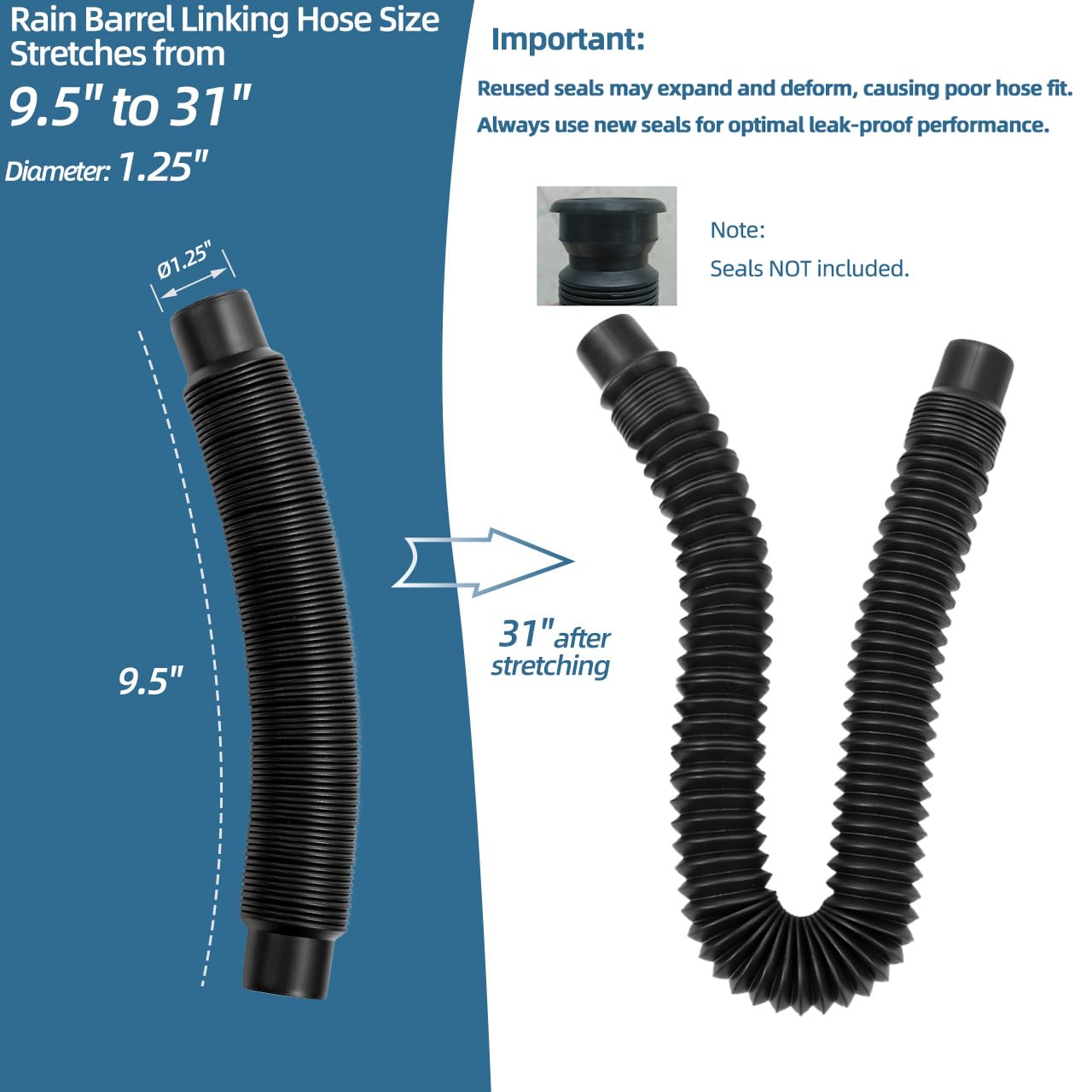 XCWT hose linking two rain barrels enables larger water storage for garden tasks.