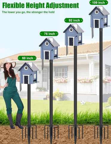 XDW-GIFTS bird feeder pole ready to hold feeders and birdhouses.